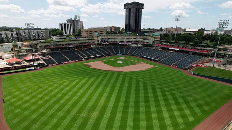 A drone shot of downtown Springfield in 2021