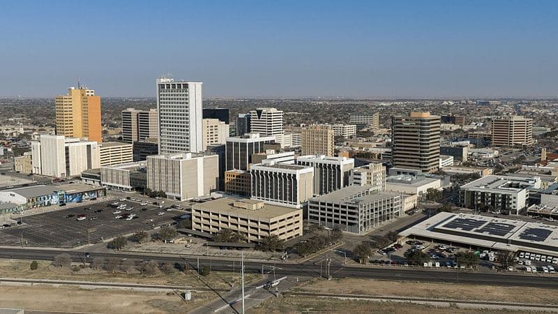 Skyline of downtown Midland, Texas, a major oil & gas city with a population of 169,983 residents.