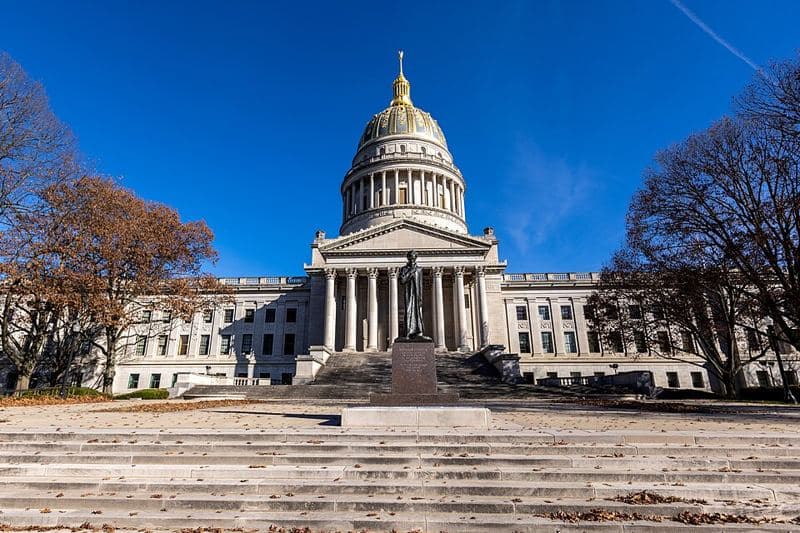 The West Virginia State Capitol building, designed by Cass Gilbert in neoclassical architectural style, built between 1924–1932, located at